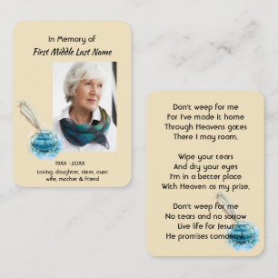 Christian Prayer Card Memorial Feather Pen