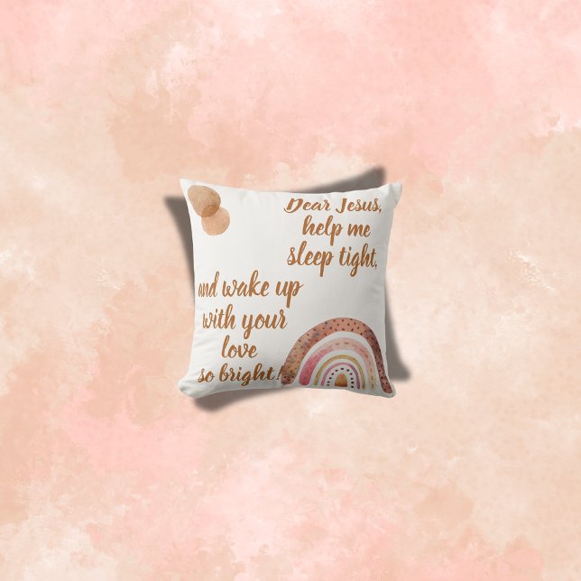 Christian Prayer for kids Brown & Pink | Throw Pillow (Creator Uploaded)