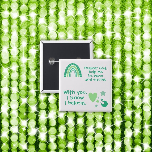 Christian Prayer for kids Green | 2 Inch Square Button (Creator Uploaded)