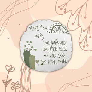 Christian Prayer for kids Olive Green   Round Pillow