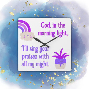 Christian Prayer for kids Purple & Blue   Square Wall Clock
