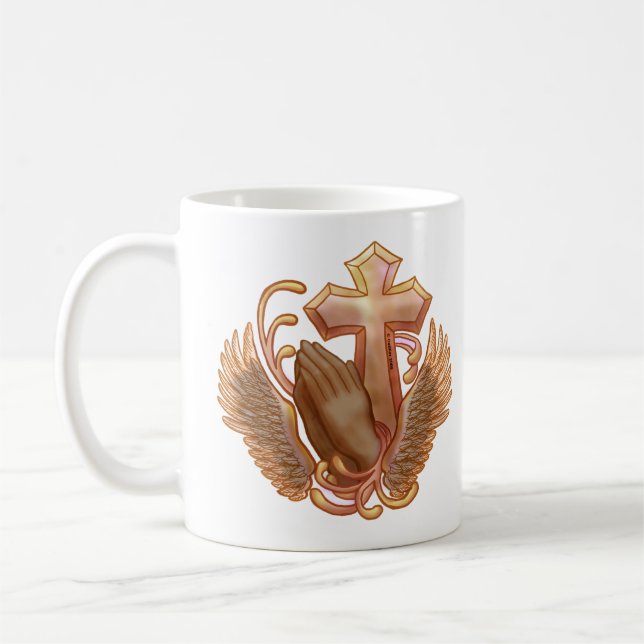Christian Prayer Hands Cross mug (Left)