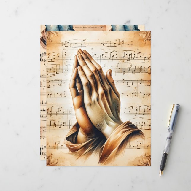 Christian Prayer Vintage Scrapbook Paper (Front/Back In Situ)