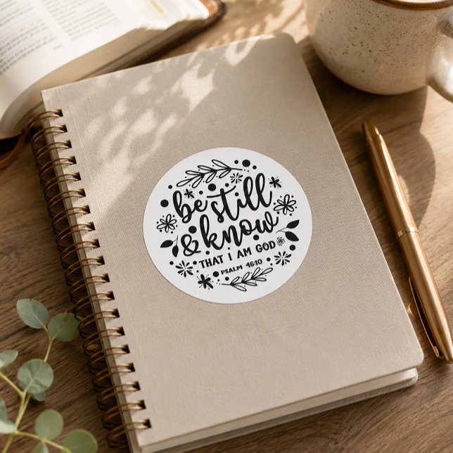 Christian Psalm 46 Be Still Classic Round Sticker (Large Be Still Christian Scripture Sticker)
