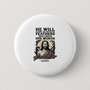 Christian Psalm 91_4 Jesus Vintage Engraving Shirt 2 Inch Round Button
