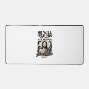 Christian Psalm 91_4 Jesus Vintage Engraving Shirt Desk Mat
