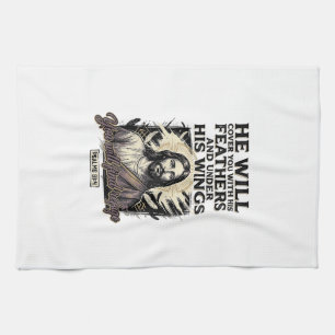 Christian Psalm 91_4 Jesus Vintage Engraving Shirt Kitchen Towel