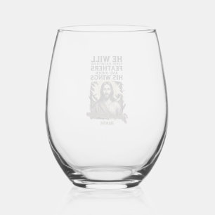 Christian Psalm 91_4 Jesus Vintage Engraving Shirt Stemless Wine Glass