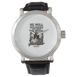 Christian Psalm 91_4 Jesus Vintage Engraving Shirt Watch