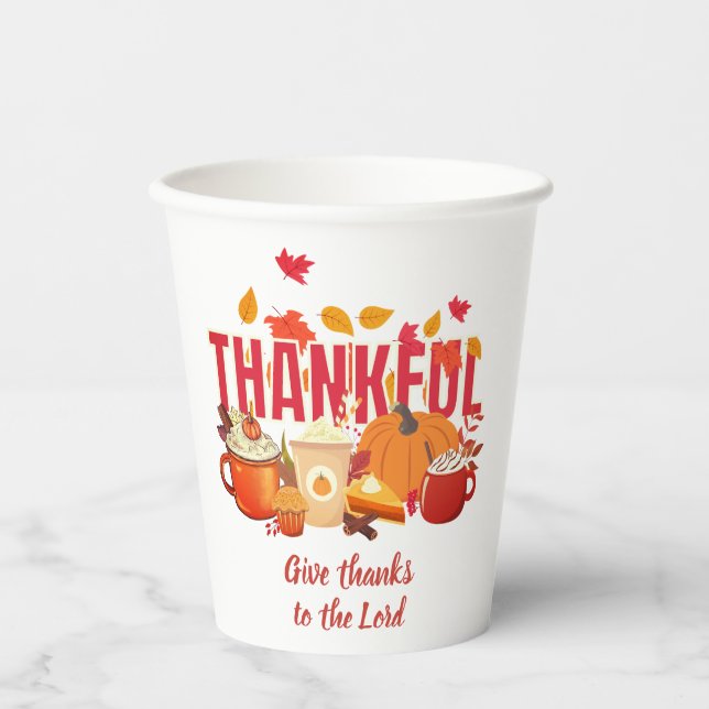 Christian Pumpkin Thanksgiving THANKFUL Paper Cups (Front)