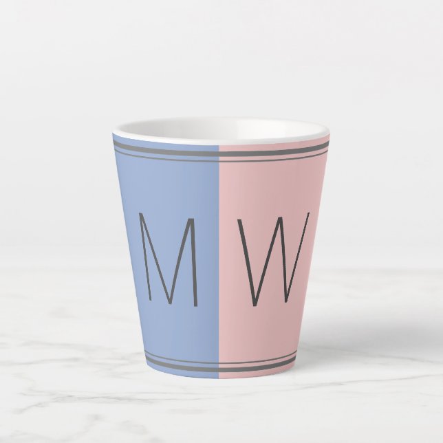 Christian Quote Blue Pink Monogram Latte Mug (Front)