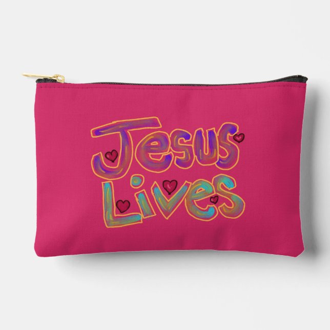 Christian Quote ‘Jesus Lives’ Custom Name Accessory Pouch (Front)