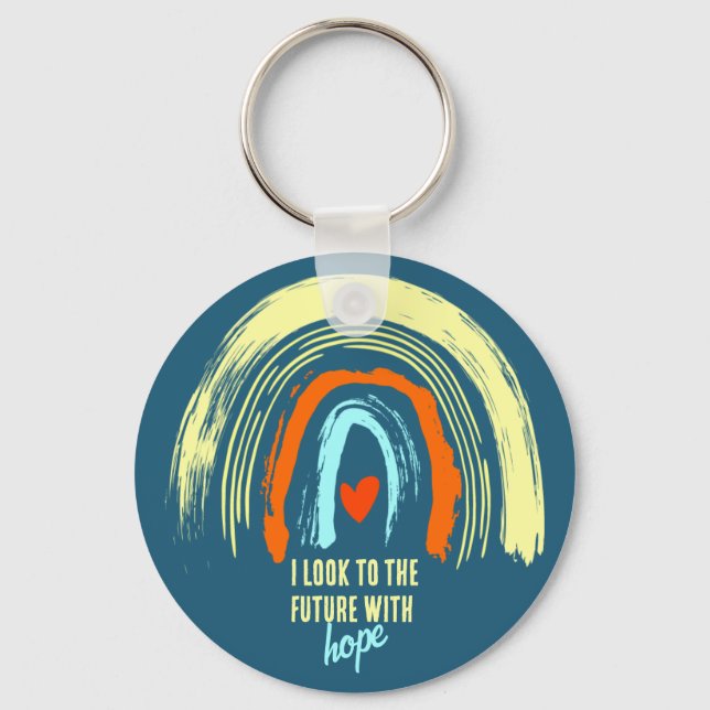 CHRISTIAN QUOTE RETRO BOHO RAINBOW ROUND KEYCHAIN (Front)