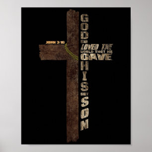 Christian Quotes Cross Bible Verse John 3.16 Rusti Poster