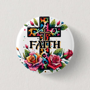 Christian Rainbow Faith Cross 1 Inch Round Button