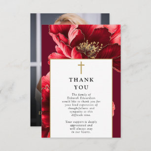 Christian Red Celebration Of Life Funeral Photo Thank You Card