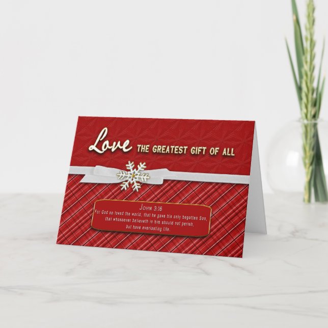 CHRISTIAN RED PLAID CHRISTMAS GREETING WITH VERSE HOLIDAY CARD (Front)