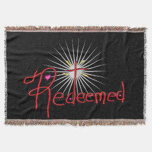 Christian ‘Redeemed’ Cross Hearts Black  Throw Blanket