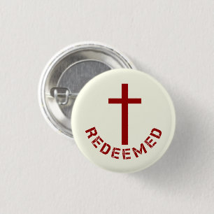 Christian Redeemed Red Cross and Text Design 1 Inch Round Button