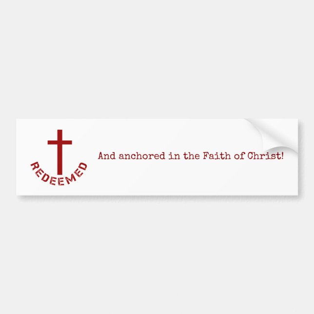 Christian Redeemed Red Cross and Text Design Bumper Sticker (Front)