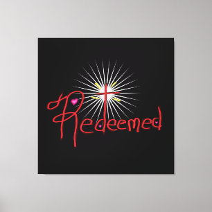 Christian ‘Redeemed’ with Cross Black Canvas Print