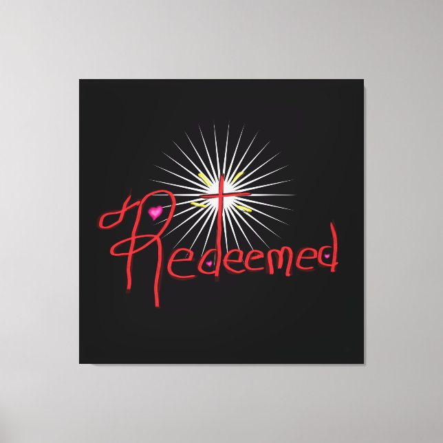 Christian ‘Redeemed’ with Cross Black  Canvas Print (Front)