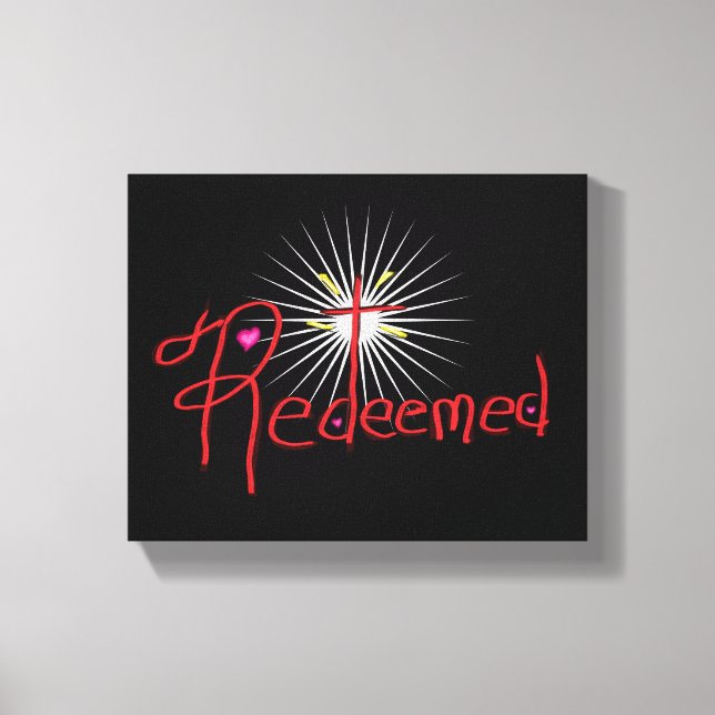 Christian ‘Redeemed’ with Cross Black  Canvas Print (Front)