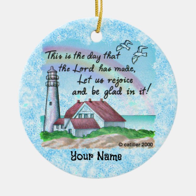 Christian Rejoice Lighthouse Ceramic Ornament (Front)