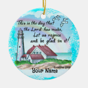 Christian Rejoice Lighthouse Ceramic Ornament