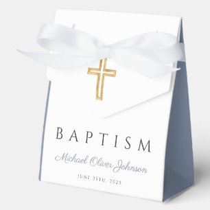Christian Religious Cross Dusty Blue Boy Baptism Favor Box