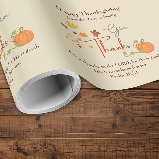 Christian Religious Thanksgiving Personalized Name Wrapping Paper (Creator Uploaded)