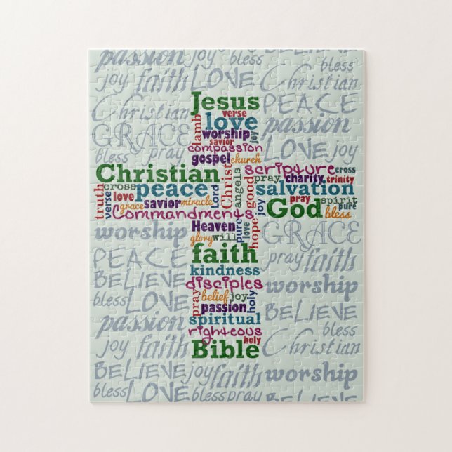 Christian Religious Word Art Cross Jigsaw Puzzle (Vertical)