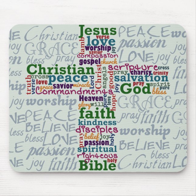 Christian Religious Word Art Cross Mouse Pad (Front)