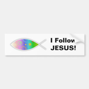 Christian Retro Fish, I Follow JESUS! Bumper Sticker