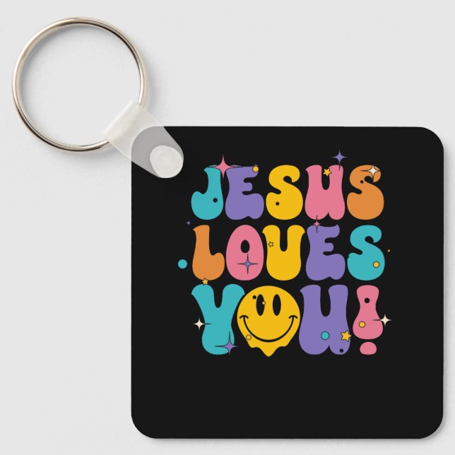 Christian Retro Jesus Loves You Religious Faith Go Keychain (Front)