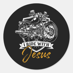 Christian Riding Motorcycle Biker Ride Jesus Faith Classic Round Sticker