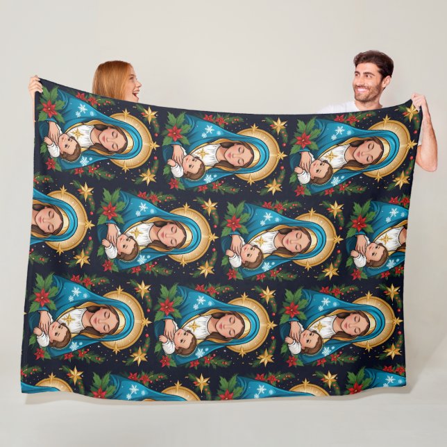 Christian Roman Catholic Virgin Mary Christmas Fleece Blanket (In Situ)