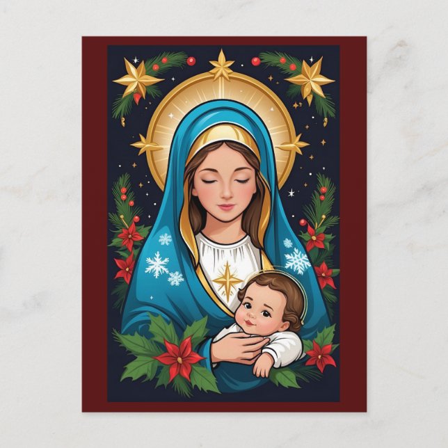 Christian Roman Catholic Virgin Mary Christmas Postcard (Front)