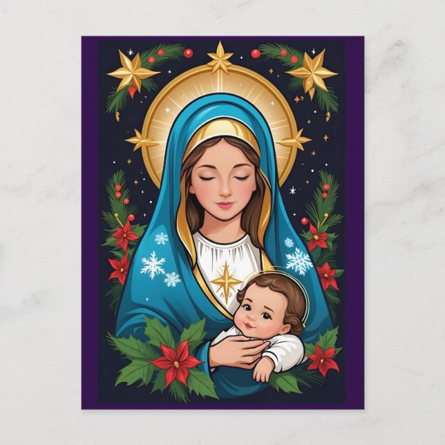 Christian Roman Catholic Virgin Mary Christmas Postcard (Front)
