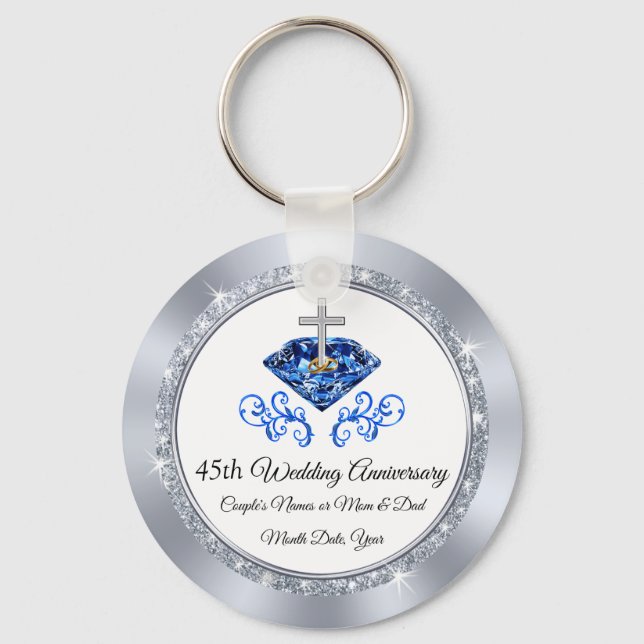 Christian Sapphire 45th Anniversary Party Ideas Keychain (Front)