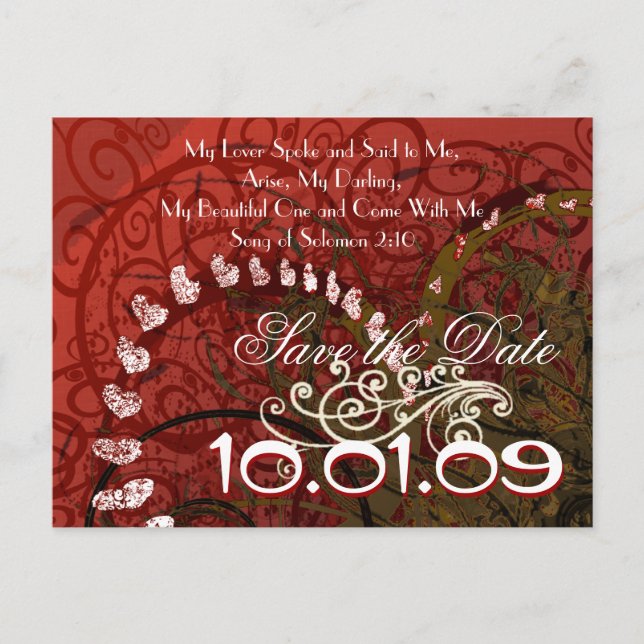 Christian-Save The Date Burgundy Hearts - Announcement Postcard (Front)