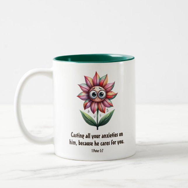 Christian Scripture Anxiety Cute Flower   Two-Tone Coffee Mug (Left)
