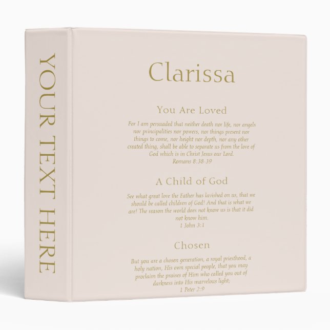 Christian Scripture Bible Verse Name Gold Blush Binder (Front/Spine)