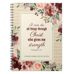 Christian Scripture Burgundy Floral Personalized Notebook
