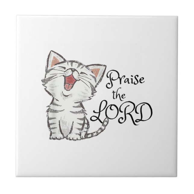 Christian scripture gift with cute cat, Praise The Tile (Front)