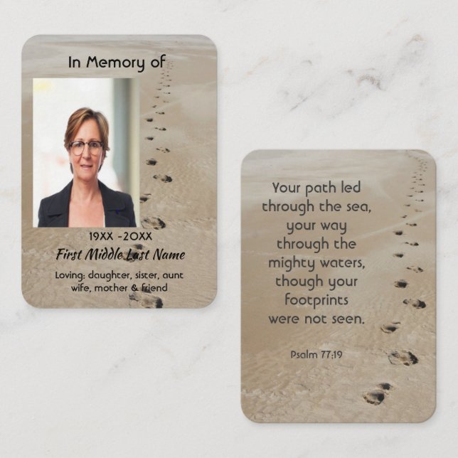 Christian Scripture Keepsake Footprints in Sand Business Card (Front/Back)