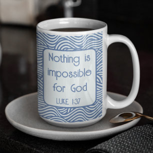 Christian Scripture Luke 1:37 Blue Wavy Pattern Coffee Mug
