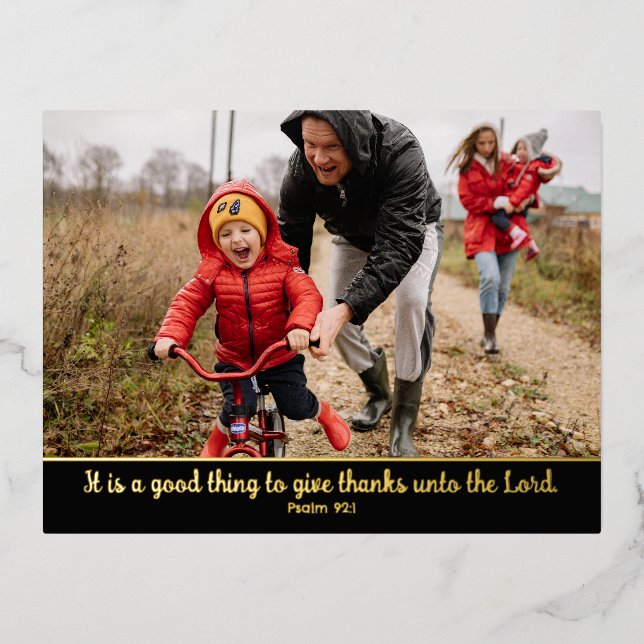 Christian Scripture Thanksgiving Photo Colour Edge Foil Holiday Postcard (Front)