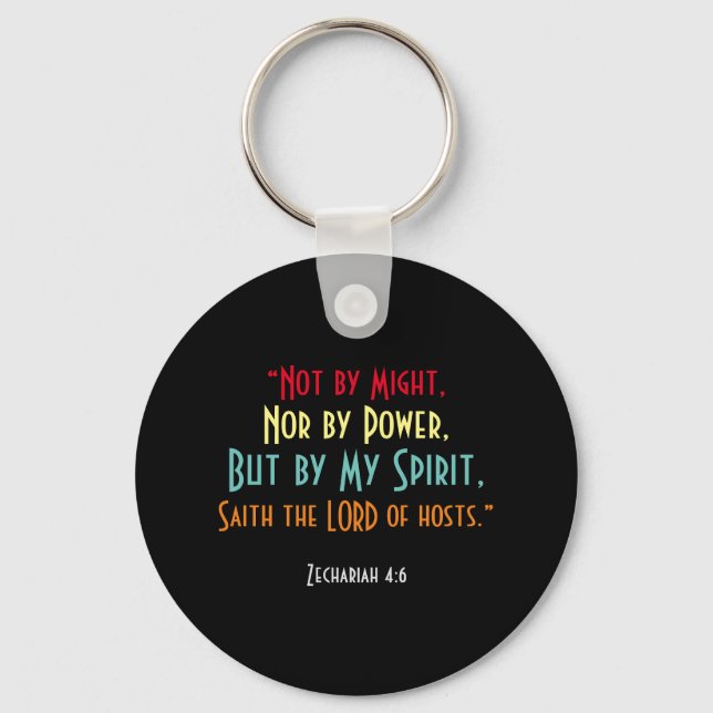 Christian Scripture Zechariah 4:6 ‘Not by Might’ Keychain (Front)