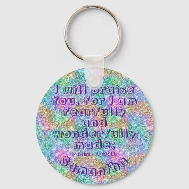 Christian Self Esteem Bible Verse Psalm 139 Name Keychain (Front)